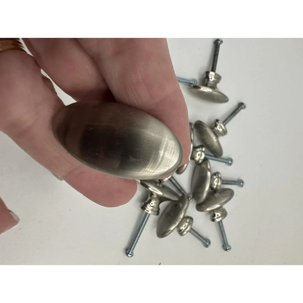 Lot 15 Cabinet Drawer Knobs Hardware Oval Door Pulls Metal Brushed Nickel 1-5/8